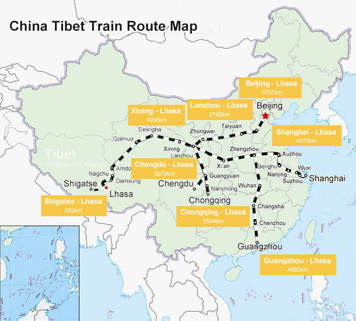 China Tibet train map